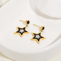 Fashion Five-pointed Star Diamond 14k Gold Plated Titanium Steel Earrings main image 3