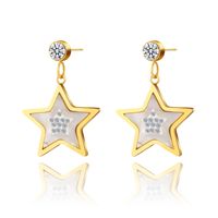 Fashion Five-pointed Star Diamond 14k Gold Plated Titanium Steel Earrings main image 2