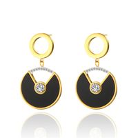 Simple Titanium Steel Plated 14k Gold Plated Inlaid Peacock Green Round Pendant Earrings sku image 2