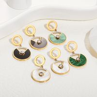 Simple Titanium Steel Plated 14k Gold Plated Inlaid Peacock Green Round Pendant Earrings main image 1