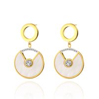 Simple Titanium Steel Plated 14k Gold Plated Inlaid Peacock Green Round Pendant Earrings sku image 3