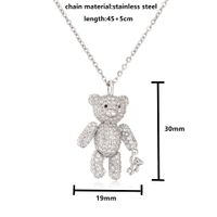 Full Diamond Bear Copper Necklace Micro Inlaid Zircon Cute Bear With Little Bear Pendant Necklace main image 4