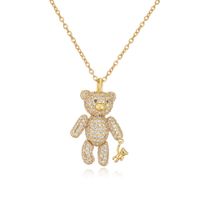 Full Diamond Bear Copper Necklace Micro Inlaid Zircon Cute Bear With Little Bear Pendant Necklace sku image 1