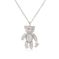 Full Diamond Bear Copper Necklace Micro Inlaid Zircon Cute Bear With Little Bear Pendant Necklace sku image 2