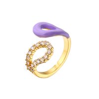 Colorful Dripping Oil Ring Geometric Open Zircon Inlaid Ring Copper Plating 18k Real Gold sku image 3