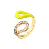 Colorful Dripping Oil Ring Geometric Open Zircon Inlaid Ring Copper Plating 18k Real Gold sku image 2