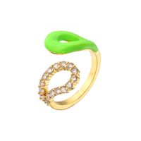 Colorful Dripping Oil Ring Geometric Open Zircon Inlaid Ring Copper Plating 18k Real Gold sku image 4