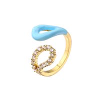 Colorful Dripping Oil Ring Geometric Open Zircon Inlaid Ring Copper Plating 18k Real Gold sku image 5