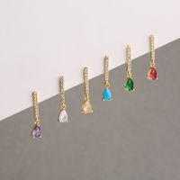 Colorful Zircon Water Drop Shape Stud Earrings Micro Inlaid Zircon 18k Real Gold Electroplated Earrings main image 1