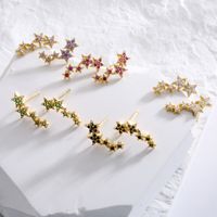 Micro Inlaid Zircon Pentagram Stud Earrings Colorful Crystals Star Brass Earring main image 1