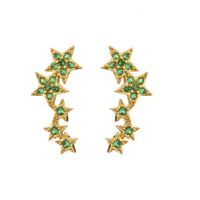 Micro Inlaid Zircon Pentagram Stud Earrings Colorful Crystals Star Brass Earring main image 5
