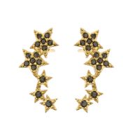 Micro Inlaid Zircon Pentagram Stud Earrings Colorful Crystals Star Brass Earring main image 2