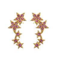 Micro Inlaid Zircon Pentagram Stud Earrings Colorful Crystals Star Brass Earring main image 3