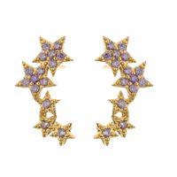 Micro Inlaid Zircon Pentagram Stud Earrings Colorful Crystals Star Brass Earring sku image 3