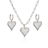 Micro Inlaid Zircon Hollow Heart Shaped Necklace Earrings Set Ornament main image 5