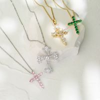 Micro Intarsien Zirkon Kreuz Anhänger Kupfer Halskette Religiöse Ornament main image 1