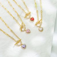 Messing Überzug 18k Gold Ot Schnalle Halskette Frauen Multi-farbe Herz Förmigen Schlüsselbein Kette main image 1