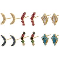 Micro Inlaid Zircon Colorful Crystals Stud Earrings Moon Flowers Pattern Stud Earrings main image 6