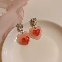 Mignon Gradient Rose Gelée Coeur Trois-dimensions Boucles D'oreilles Pour Les Femmes main image 2