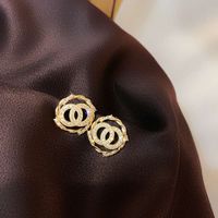 New Summer Golden Round Ring Rhinestone Inlaid Women's Earrings sku image 1