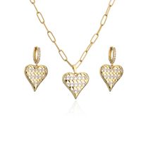 Micro Inlaid Zircon Hollow Heart Shaped Necklace Earrings Set Ornament sku image 1