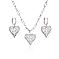 Micro Inlaid Zircon Hollow Heart Shaped Necklace Earrings Set Ornament sku image 2