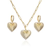 Micro Inlaid Zircon Hollow Heart Shaped Necklace Earrings Set Ornament sku image 3