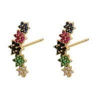 Micro Inlaid Zircon Colorful Crystals Stud Earrings Moon Flowers Pattern Stud Earrings sku image 21