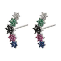 Micro Inlaid Zircon Colorful Crystals Stud Earrings Moon Flowers Pattern Stud Earrings sku image 27