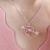 Creative Simple Hollow Heart-piercing Pink Diamond Pendant Necklace Bracelet main image 3