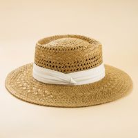 Mode Britischen Stil Handgemachte Stroh Woven Konkaven Top Hut Weiblichen Sommer Urlaub Am Meer Sun-proof Strand Hut main image 1