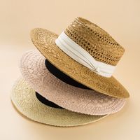 Mode Britischen Stil Handgemachte Stroh Woven Konkaven Top Hut Weiblichen Sommer Urlaub Am Meer Sun-proof Strand Hut main image 2