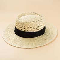 Fashion British Style Handmade Straw Woven Concave Top Hat Female Summer Vacation Seaside Sun-proof Beach Hat sku image 1