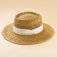 Mode Britischen Stil Handgemachte Stroh Woven Konkaven Top Hut Weiblichen Sommer Urlaub Am Meer Sun-proof Strand Hut sku image 4