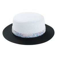Colorful Rhinestone Small Brim Flat Top Hat Men's British Style Summer Straw Hat Women's Sun-proof Sun Hat main image 6