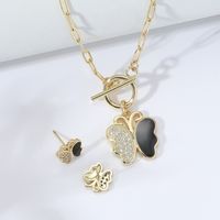 Mode Einfache Schmetterling-förmigen Intarsien Zirkon Überzug Gold Kupfer Halskette Ohrringe Set main image 4