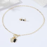 Mode Einfache Schmetterling-förmigen Intarsien Zirkon Überzug Gold Kupfer Halskette Ohrringe Set main image 3