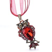 Fashion Vintage Rhinestone Inlaid Owl Ribbon Necklace Ornament sku image 3