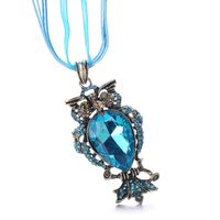 Fashion Vintage Rhinestone Inlaid Owl Ribbon Necklace Ornament sku image 4