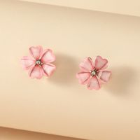 Fashion Five Petal Pink Black Flower Shaped Cute Stud Earrings main image 4