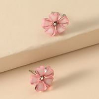 Fashion Five Petal Pink Black Flower Shaped Cute Stud Earrings main image 2