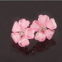 Fashion Five Petal Pink Black Flower Shaped Cute Stud Earrings main image 1