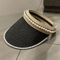 Women's Simple Style Pearl Straw Hat Sun Hat Straw Hat sku image 5