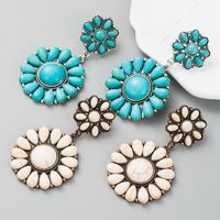 Retro Ethnic Alloy Turquoise Solid Color Blue White Earrings main image 1