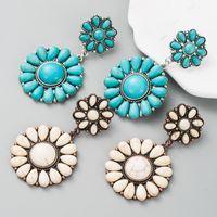 Retro Ethnic Alloy Turquoise Solid Color Blue White Earrings main image 7