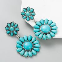 Retro Ethnic Alloy Turquoise Solid Color Blue White Earrings main image 3