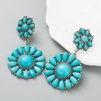 Retro Ethnic Alloy Turquoise Solid Color Blue White Earrings main image 4