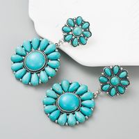 Retro Ethnic Alloy Turquoise Solid Color Blue White Earrings main image 5