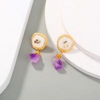 Wholesale Jewelry 1 Pair Original Design Round Alloy Natural Stone Earrings main image 3