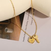 Fashion Simple Heart Lock Key Pendants Inlaid Zircon Stainless Steel Necklace main image 5